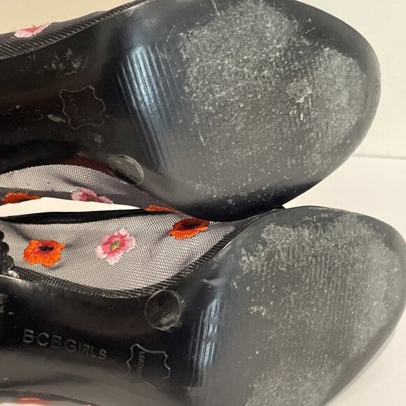 BCBGirls Docre Mesh Peep Toe Heels Stilettos Size 5.5 Black Floral Embroidered - Picture 8 of 12